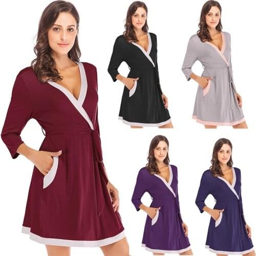 Autumn and Winter Womens Bath Robe Loose Home Service Three-quarter Sleeves Belt Bathrobe Robes for Women Sleep Tops Sleepwear
