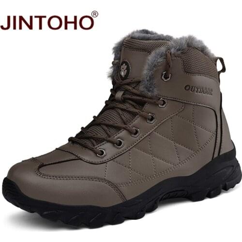 JINTOHO Outdoor Men Winter Shoes Warm Winter Men Boots Brand Men Hiking Shoes Leather Men Hiking Boots Waterproof Mountain Shoes