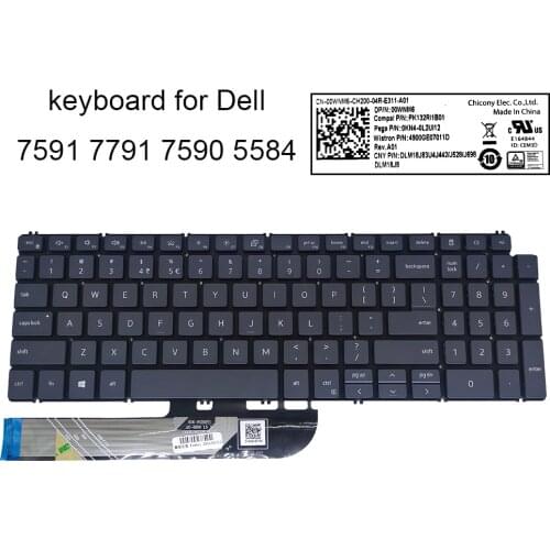 English US backlit keyboard for Dell Inspiron 7591 7590 7791 2 in 1 UI UK laptop Keyboards backlight 00WNM6 0WNM60NH88W blue New