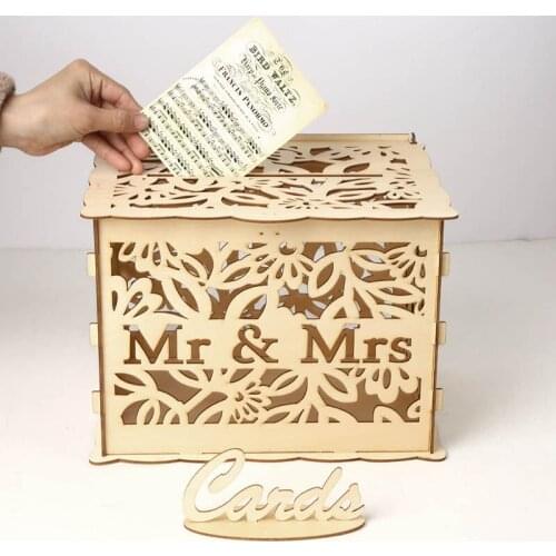Mr & Mrs DIY Wedding Gift Card Box Birthday Party Wooden Money Box Wedding Decoration Supplies