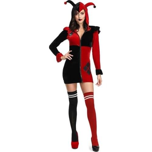 Women Halloween Circus Clown Costumes Female Droll Joker Cosplay Carnival Purim Parade Stage Nightclub Bar Role Play Party Dress