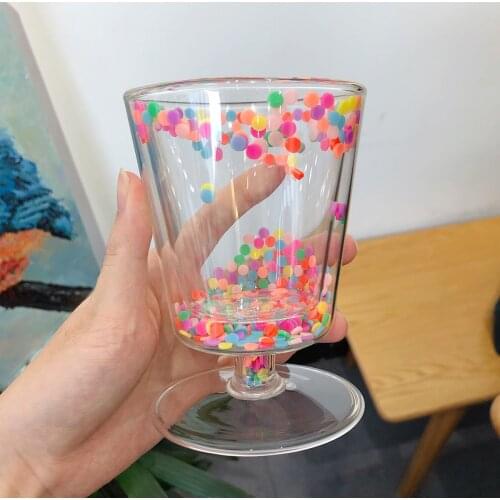 Creative Childlike Colored Loving Heart Dots Quicksand Transparent Double Glass Water Cup Girly Love Cup