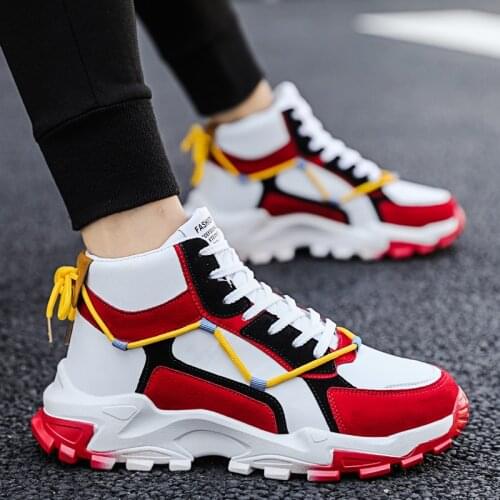 Mens High Top Fashion Leather Sneakers Trend Hot Sale Comfortable Man Casual Shoes Outdoor Non-slip Breathable Men Shoes