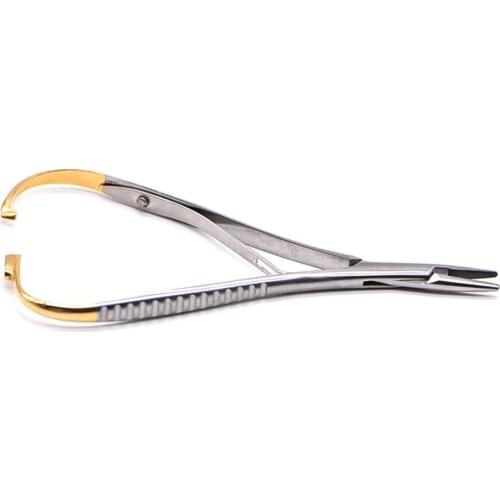 Round Dental Needle Holders Stainless Steel Orthodontic Plier Gold Plated Handle Surgical Dental Instrument Implant Castroviejo