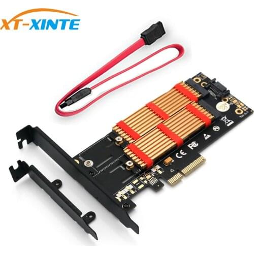 M.2 SSD TO PCI-E X4 3.0 Adapter M Key B KEY Dual Interface Riser Card PCIE3.0 w/ Metal Bracket & Heatsink for Desktop