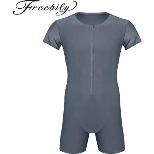 Mens One-piece Short Sleeve Leotard Body Suit Solid Color Front Zipper Soft Boxer Leotard Bodysuit Jumpsuit for lingerie night