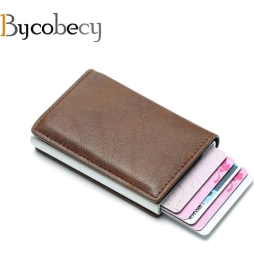 Bycobecy Unisex Security Information Aluminum Purse Men Wallet Leather Vintage Card Holder Blocking Rfid Wallet PU Leather 2019