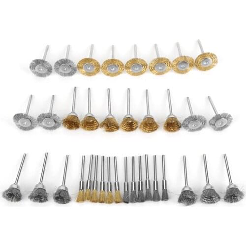 36pcs Brass Wire Steel Wire Brush Set Pen Flat Cup Shaped Polishing Wheel Rotary Tools Kit Suitable For Electric Rotary Tools