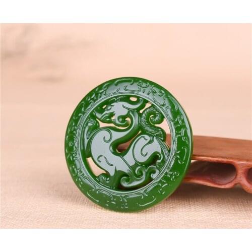 Natural Green Jade Zodiac Dragon Pendant Necklace Chinese Double-sided Hollow Carved Fashion Charm Jewelry Amulet Men Women Gift