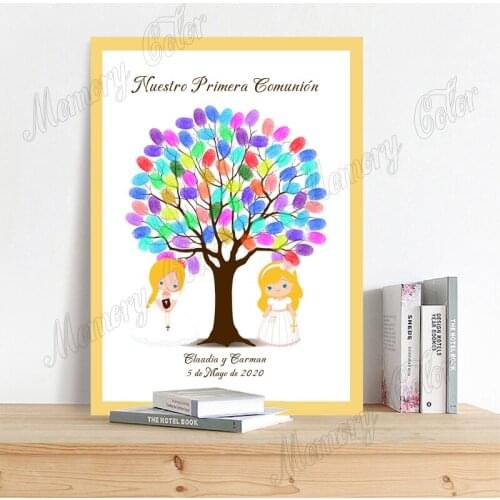 Custom Theme Name Date Nuestro Primera Comunión Fingerprint DIY Canvas For Girls Boys First Holy Communion Souvenir Guestbook