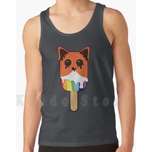 Rainbow Icecream Fox tank tops vest 100% Cotton Fox Cute Rainbow Icecream