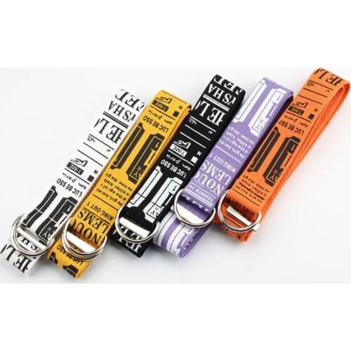 Unisex Canvas Belts Letters Printed D Ring Double Buckle Punk Waist Strap Women Men Teenager Belt