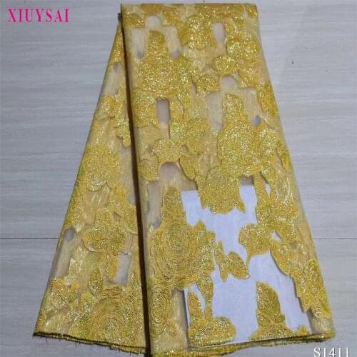 XIUYSAI swiss voile lace in switzerland tissu brode yellow soft african brocade fabric nigerian lace fabric 5+2yards/lot SK216