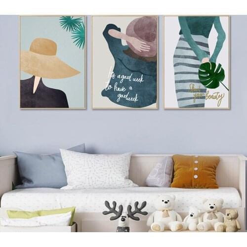 Nordic Fashion Girl Canvas Painting Green Minimalist Abstract Wall Art Poster and Prints Modern Morandi Living Room Home Decor