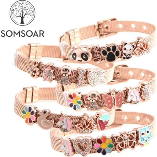 Somsoar Jewelry Rose Gold Cute 8mm Slide Charm Mesh Bracelet Child toddler Kids Bracelet Stianless Steel Bracelet as Best Gift