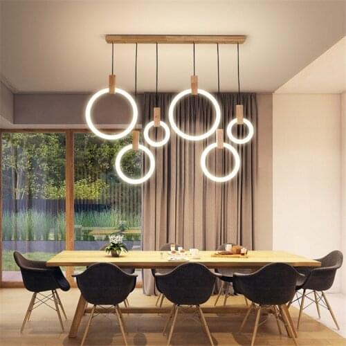 Modern Led Pendant Lights Acrylic Circles Lustre Pendant Light Wood Lamp Led Drop Light Villa Stairs Hanging Suspension Lamp