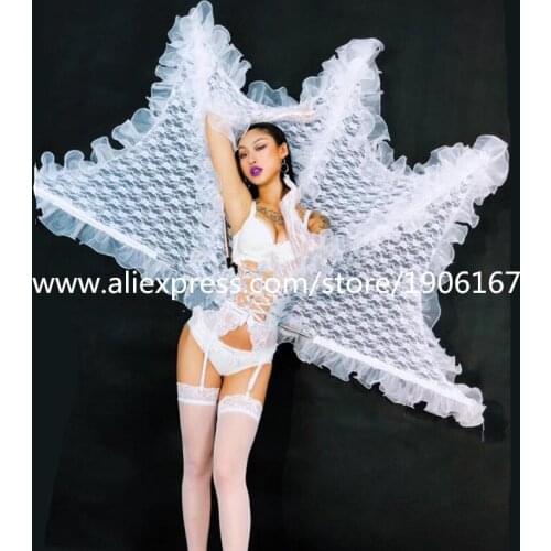 New Design White Color Dance Costumes With Headwear Stage Performance Sexy Lady Clothes Party Event Christmas Halloween Dress