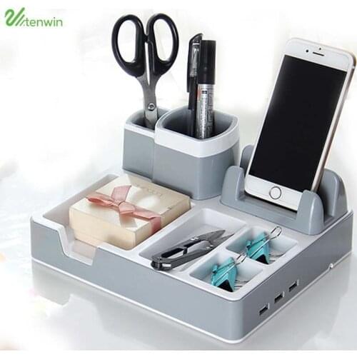 TENWIN With Charging Function Pencil Pen Holders for Desk Top Accessories Office Organizer 3220