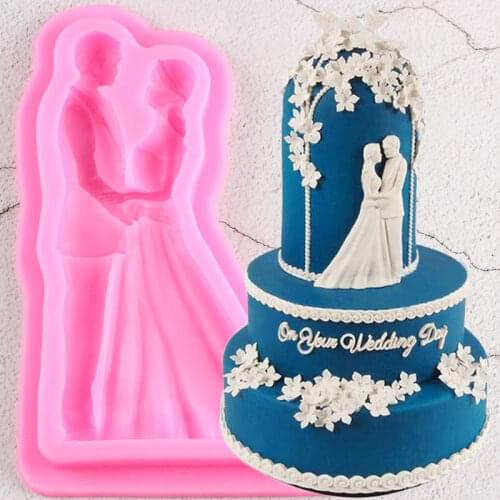 Bride Groom Silicone Molds Wedding Cake Border Fondant Cake Decorating Tools Cupcake Topper Candy Clay Chocolate Gumpaste Moulds