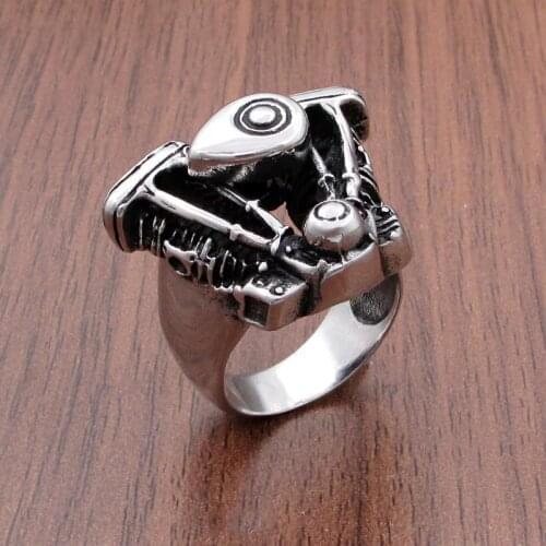 Free Shipping Punk 316L Stainless Steel Silver color and Black color Engine Biker Vintage Ring Jewelry