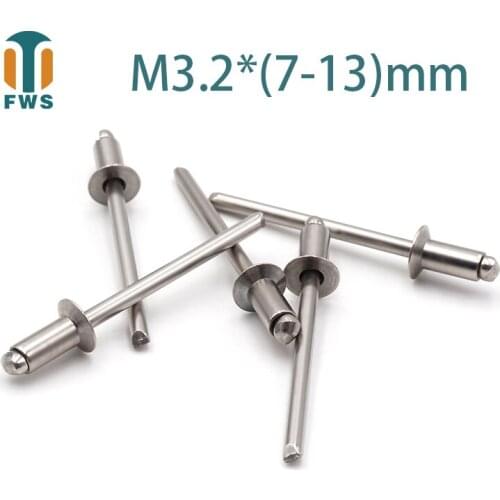 10 PCS M3.2*(7-13)mm Stainless Steel Countersunk Head Break Mandrel Blind Rivet Nail Pop Rivets for Furniture Car Aircraft