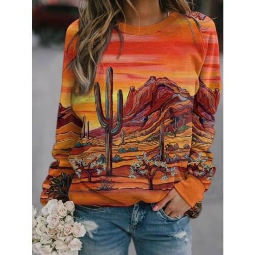2021 Autumn Collection Women Clothing Tops Indie Folk Print Long Sleeve O-Neck Sweatershirt