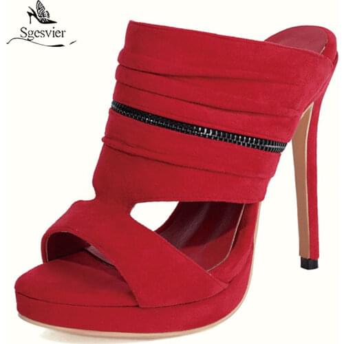 Sgesvier Slippers Women Outdoor 2021 Summer Shoes Woman Suede Peep Toe Platform Exetrem High Heels Ladies Sandals Stilettos