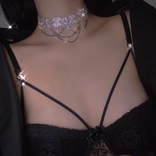 MOGAKU Shiny Rhinestone Clavicle Necklaces Exquisite Crystal Tassel Chokers Necklace for Women Fashion Jewelry Neck Accessories