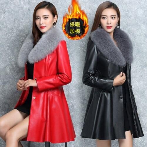 2021 New Winter Women Leather Fur Jackets Female Cotton Padded Overcoat Imitate Fox Wool Outerwear Manteau Femme Hiver Faux 4XL