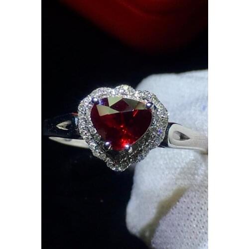 Pure 18K White Gold Real Natural 0.78ct Pigeon Blood Red Ruby Diamond Wedding Engagement Female Rings for Women Fine Ring