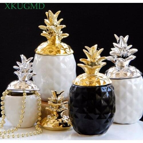 Golden Silver Ceramic Storage Jar Geometric Shape Pineapple Sculpture Office Desktop Decoration Home Decoration Accessories