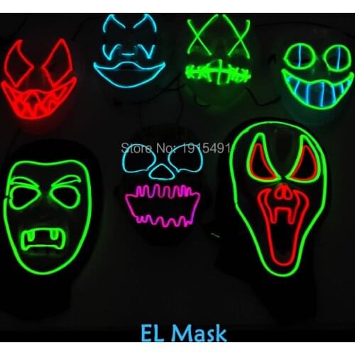 10 Color Optional Easter Day Gift Novelty Lighting EL wire Mask Movie Theme Party decor Sound Activated Flashing LED light Mask