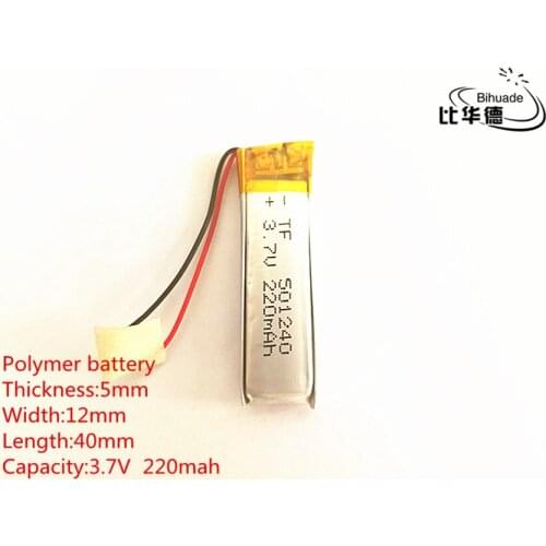 10pcs 3.7V 220mAh 501240 Lithium Polymer LiPo Rechargeable Battery For Mp3 MP4 GPS PSP