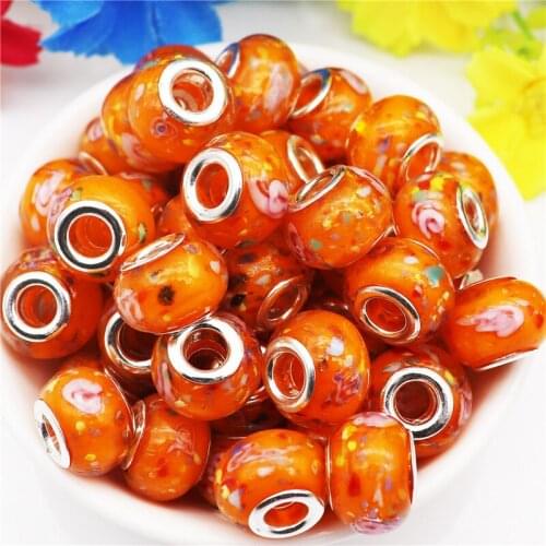 10Pcs Flower Bead Large Hole Murano Glass Beads Fit Pandora Bracelet DIY Cord Snake Chain Necklace Women Hair Jewelry Gift Craft