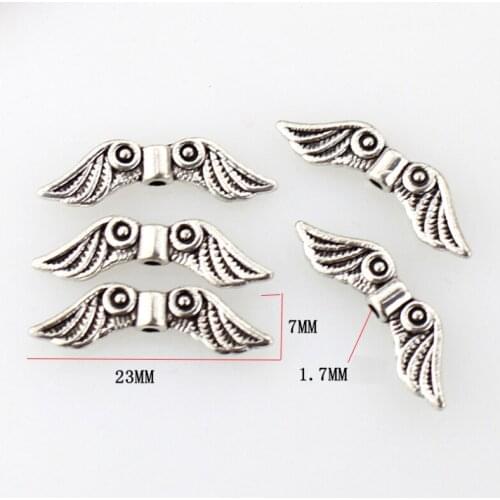 100pcs/Lot Angel Wings Small Hole Beads Separate Beads DIY Handmade Jewelry Alloy Accessories Retro Accessories 23x7mm