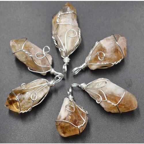 2021 New high quality natural yellow crystal quartz Irregular pendants for jewelry Accessories making 6pcs/lot Wholesale free
