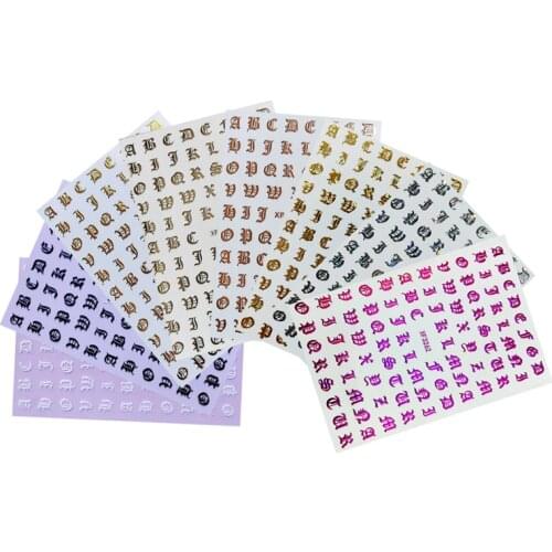 3D Retro English Word Nail Stickers Laser Effect Sticker Decal Aesthetic Tips 8 Colors Nails Art Decoration
