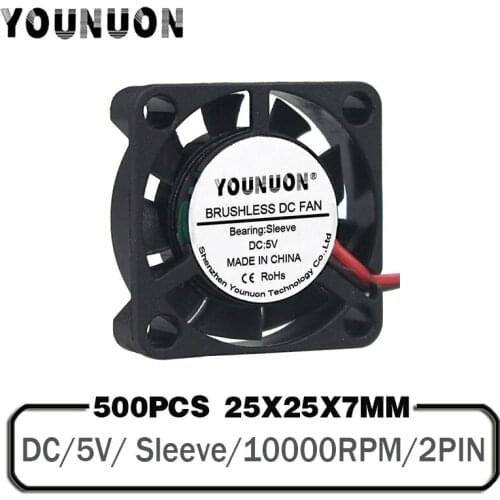 500 Pieces 5V 25x25x7mm 25mm 7mm Thickness Brushless Fan Electric DC 5V High Air Volume 2507 Mini Micro Tiny Cooling Fan