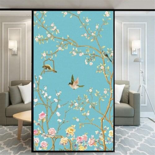 Privacy Window Film Static Cling No Glue Decorative Flowers Birds Window Treatments Window Coverings Glass Sticker for Home