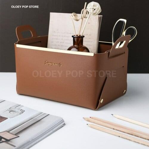 Leather Desktop Large Storage Box Folding Living Room Bedroom Sundries Key Plate Dice Tray Coins Jewelry Storage PU Decoration