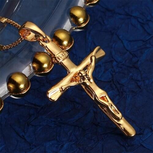 Gold Color Jesus Christ Cross Crucifix INRI Pendant Necklace Trendy Crucifix Cross Chain Jewelry