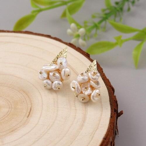 Coeufuedy Fashion Stud earring Irregular Freshwater Pearl Earrings Jewelry Handmade Earrings For women Party Birthday Gift