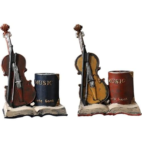 Violin Resin Penholder Crafts Gadget Home Decor Pencil Holder Container