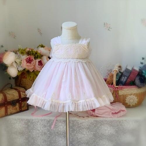 2pcs Spanish Baby Dress Girls Lolita Princess Vestidos Children Birthday Eid Party Ball Gown Kids Lace Bow Boutique Dreeses