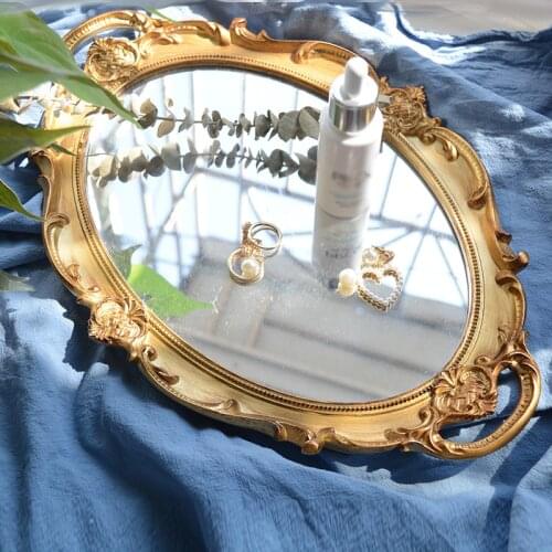 European Retro Gold Mirror Tray Dresser Cosmetic Storage Tray Shooting Props Decoration Display Tray Home Decoration Accessories