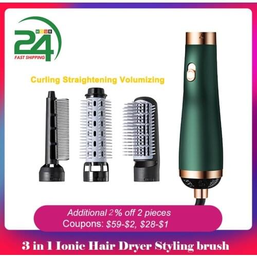 3 in 1 Hair Dryer Brush Volumizer Hot Air Brush Blow Dryer Brush Curler Straightener Professional Negative Ionic Hair Styler