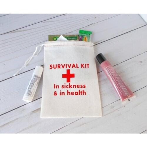 Personalized Survival Kit bag wedding Welcome gift bag bachelorette Hangovers bags Muslin drawstring welcome bags recovery bag