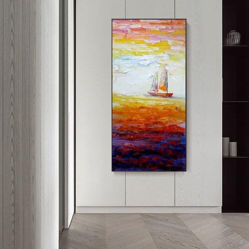 Hand Painted Oil Painting Sailboat Modern Abstract Landscape Decorative Painting Thick Oil Knife Painting On Canvas Handmade