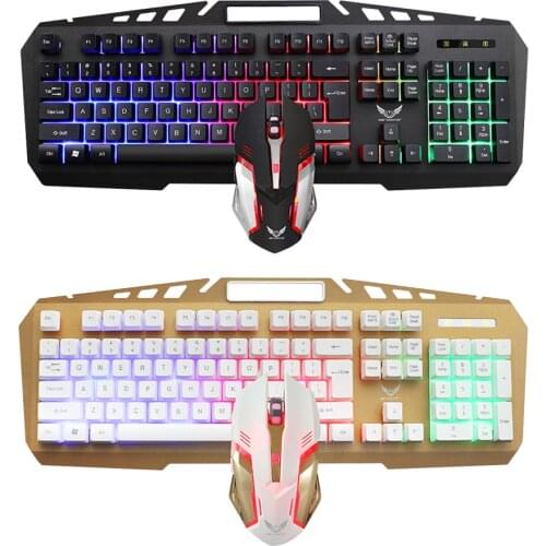 Colorful Backlit 104 Keys USB Wired Keyboard Metal Panel with Mobile Phone Holder Keypad 2400DPI Gaming Mouse Set for PC Gamer