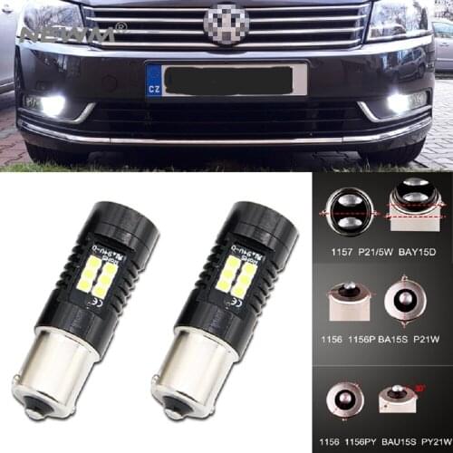 2Pcs White Canbus No Error P21W 1156 BA15S LED Bulbs For 09-17 VW Polo Mk5 Gti Hatch 6R 6C 61 LED DRL Daytime Running Lights